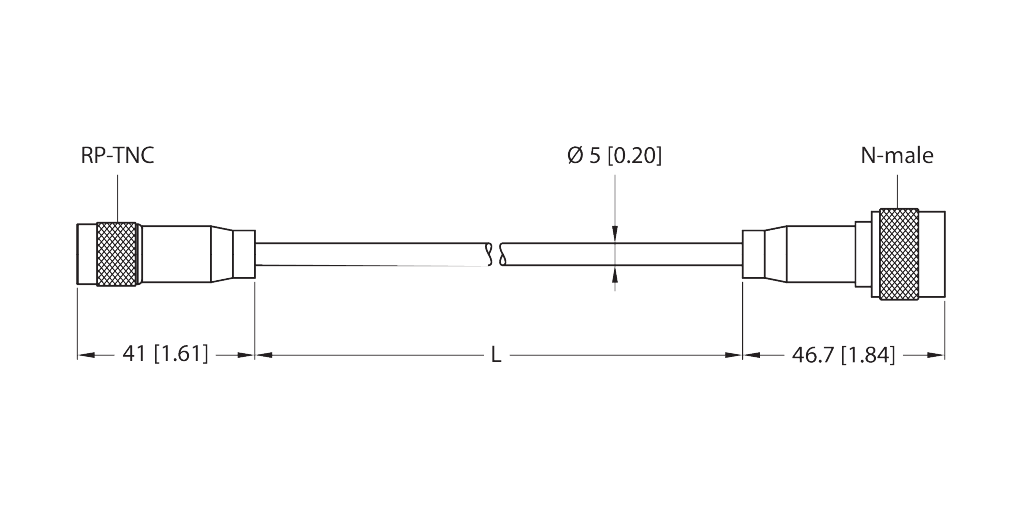T-UHF-CBL-RG58-RPTNC-2-N-M